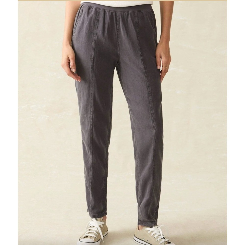 Faherty Arlie Tapered Pants Womens Medium Gray Linen Blend Pull On Lightweight